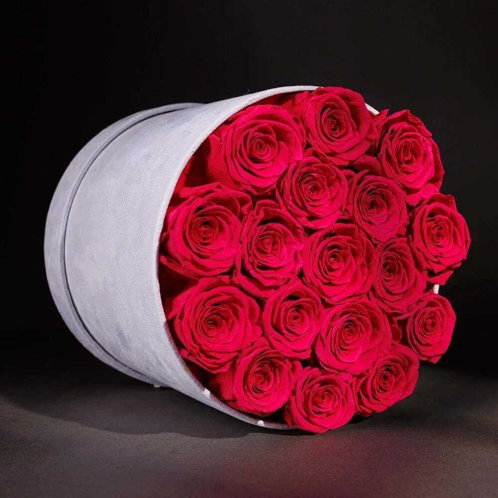 17 Flowers in a Luxury Suede Box Birthday Gifts Preserved Flowers Hot Pink
